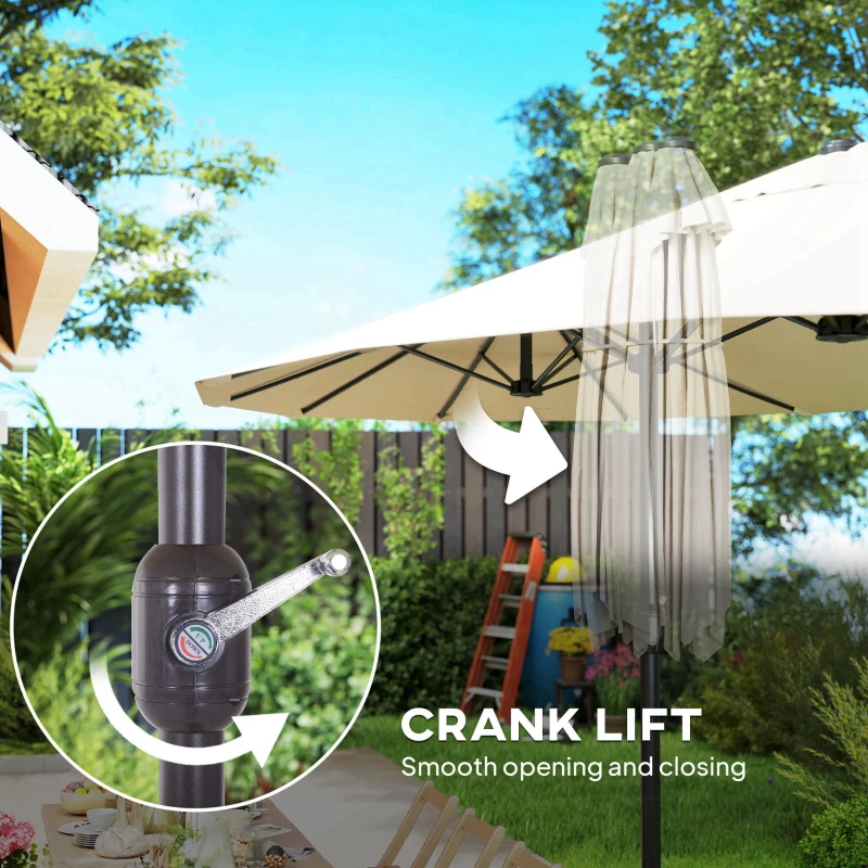 Outsunny 15' Outdoor Patio Umbrella with Twin Canopy Sunshade Steel Table Umbrella with Lift Crank Beige