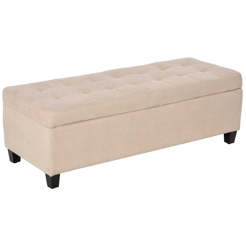HOMCOM 50" Storage Ottoman Bench, Upholstered Ottoman Foot Rest with Linen Fabric and Soft Close Lid for Entryway, White