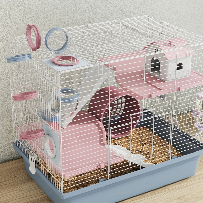 PawHut Hamster Cage, 3-Tier Small Animal Cage with Exercise Wheel, Food Bowl, Water Bottle, House, Tunnels, Ramps