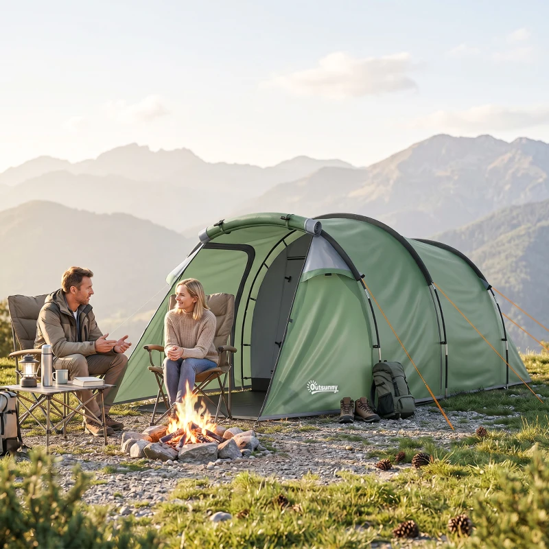 Outsunny Pop Up Camping Tent with Vestibule Waterproof Tent for 2-3 Person, Dark Green