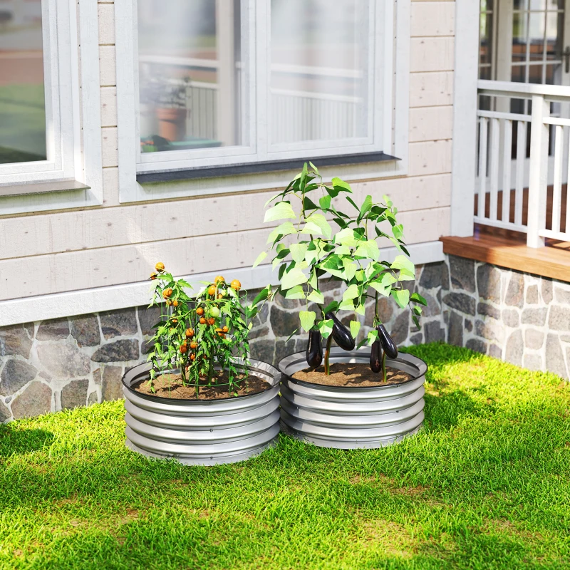 Outsunny Set of 2 Raised Garden Bed, Metal Planter Box with Safety Edging, Easy-to-assemble Stock Tank 2'x2'x1' Silver