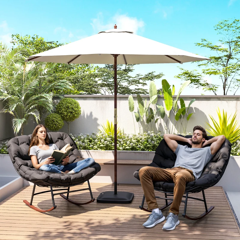 Outsunny Outdoor Rocking Chair Patio Set of 2, Oversized Rocking Papasan Chairs with Cushions for Garden Porch, 265 lbs., Black