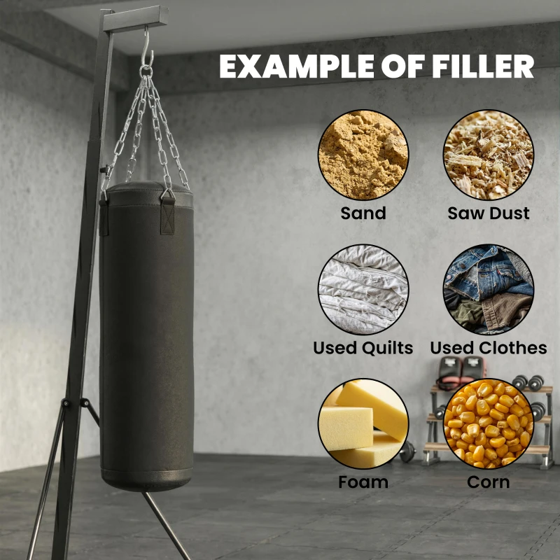 Soozier Punching Bag with Stand for Adults, 72.8"-90.9" Height Adjustable Freestanding Boxing Stand with Canvas Sandbag, Black