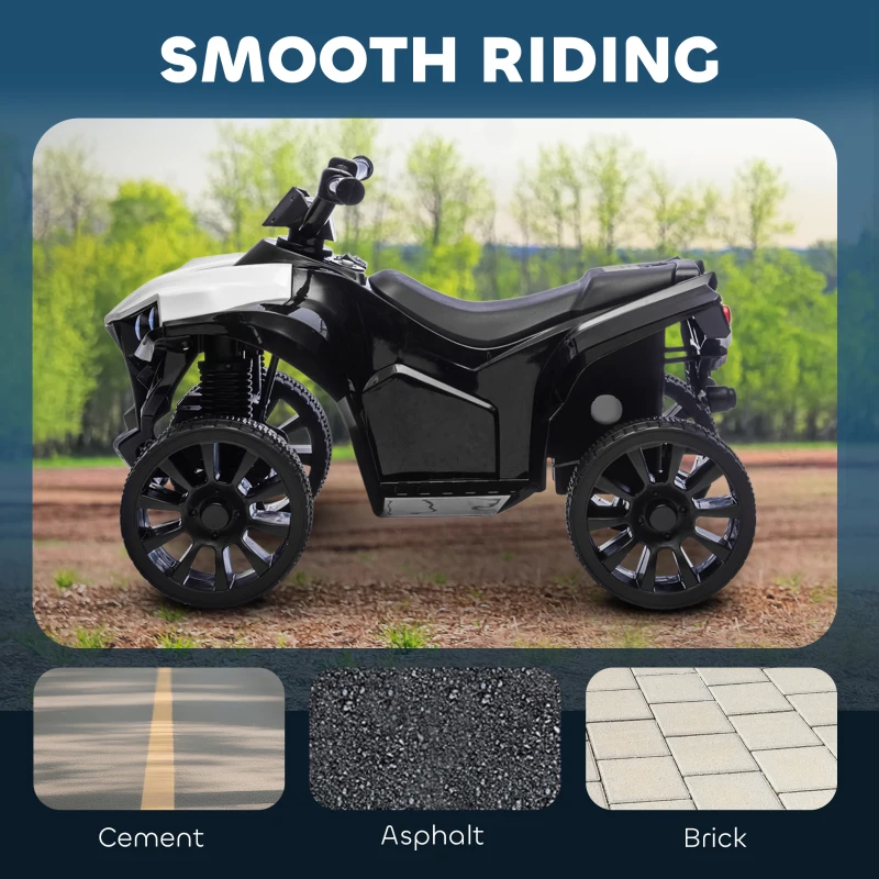 Qaba 6V Kids ATV, 4 Wheeler Electric Ride on Car with Music and LED Headlights, for Ages 37-72 Months Boys and Girls, White