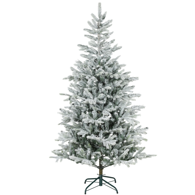 HOMCOM 6 ft Artificial Frosted Christmas Tree with Realistic Branches, Wide Full Spruce, Hinged Xmas Tree, Easy Assembly
