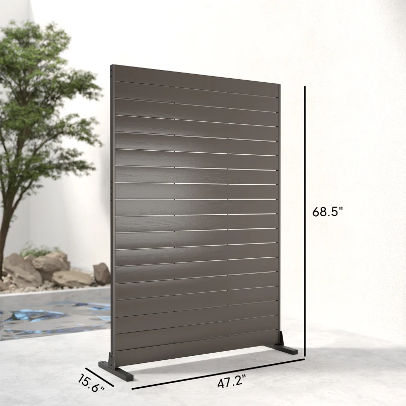 Outsunny HDPE Outdoor Privacy Screen, 47.2"W x 68.5"H Decorative Privacy Fence Screen with Stand and 6 Panels, Brown