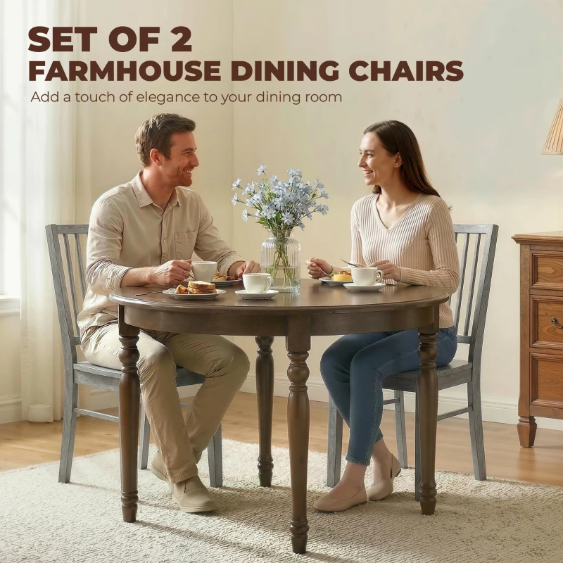 HOMCOM Dining Chairs Set of 2 Ergonomic Solid Wood, Armless Kitchen Chairs with Rubberwood Legs, Rustic Gray