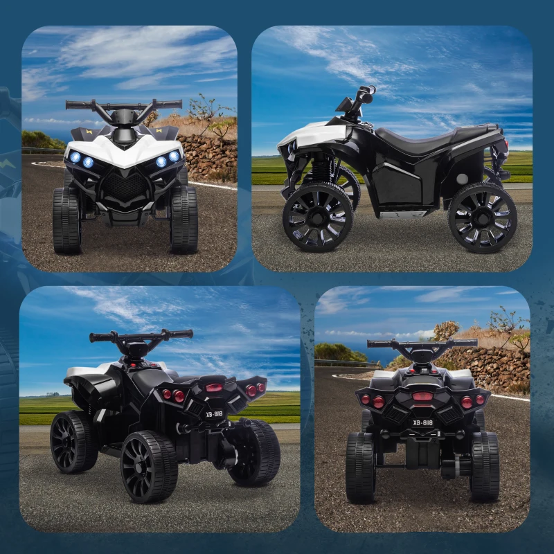 Qaba 6V Kids ATV, 4 Wheeler Electric Ride on Car with Music and LED Headlights, for Ages 37-72 Months Boys and Girls, White