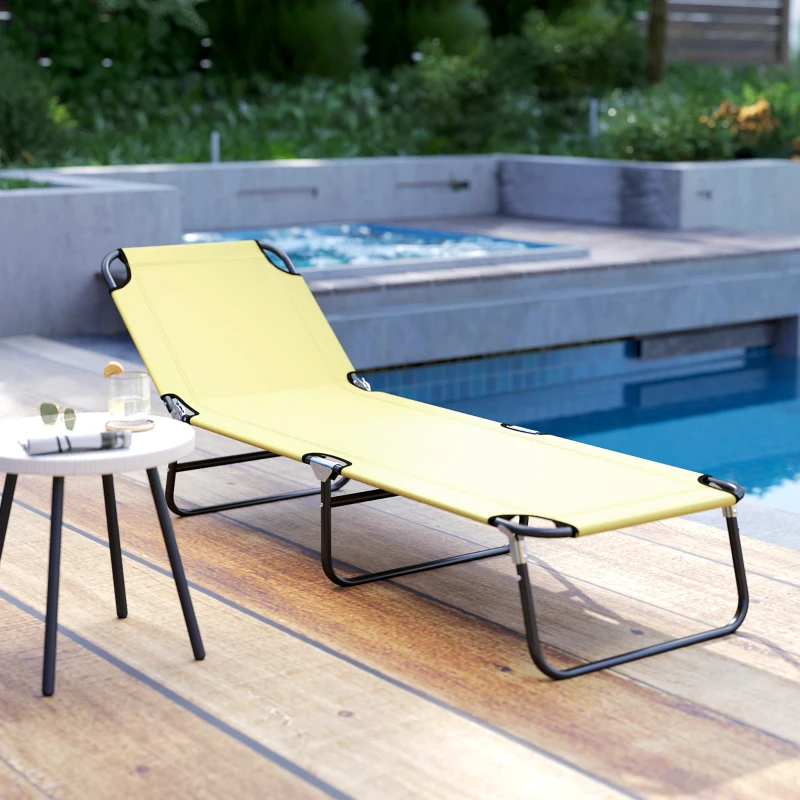 Outsunny Folding Chaise Lounge Pool Chairs, Outdoor Sun Tanning Chairs with 5-Level Reclining Back, Steel Frame for Beach, Yard, Patio, Beige