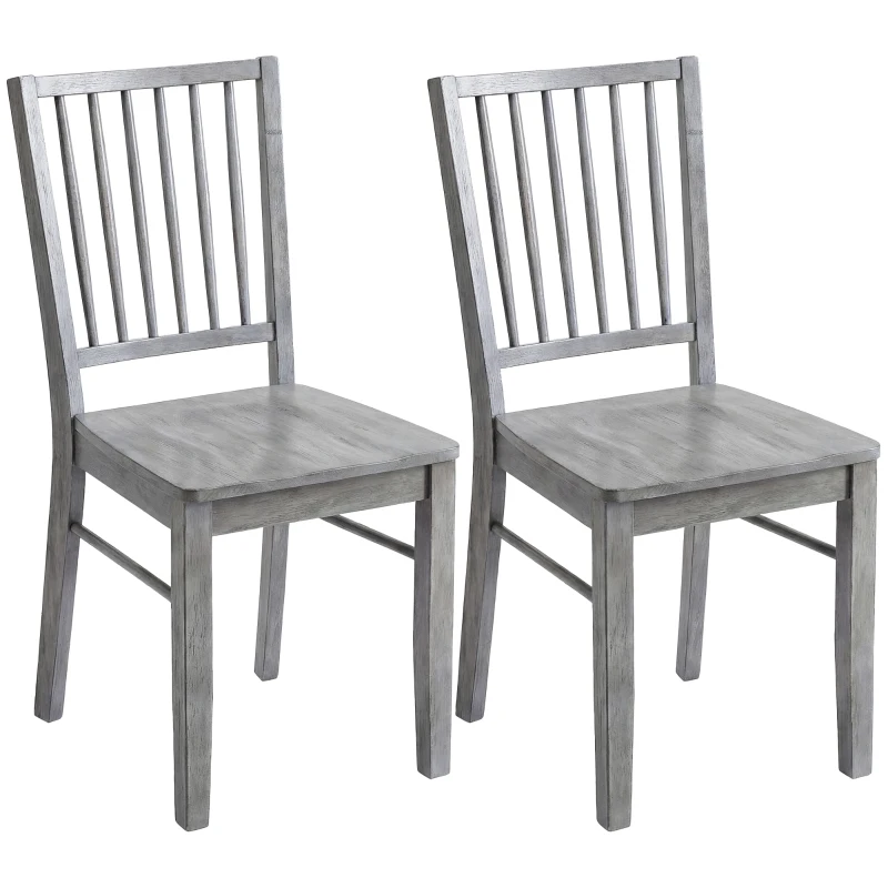 HOMCOM Dining Chairs Set of 2 Ergonomic Solid Wood, Armless Kitchen Chairs with Rubberwood Legs, Rustic Gray