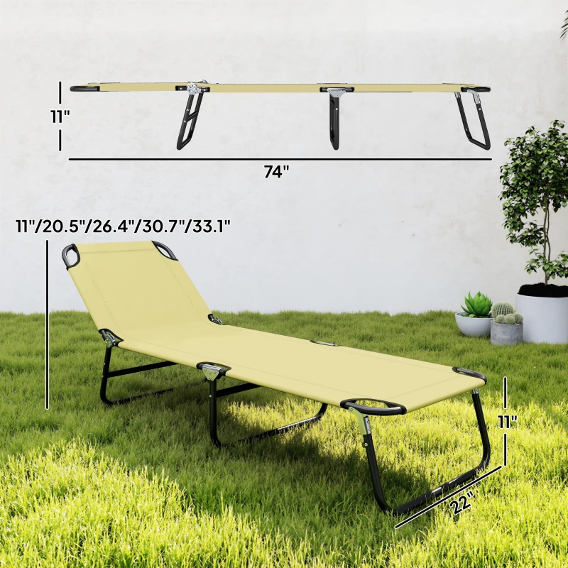 Outsunny Folding Chaise Lounge Pool Chairs, Outdoor Sun Tanning Chairs with 5-Level Reclining Back, Steel Frame for Beach, Yard, Patio, Beige