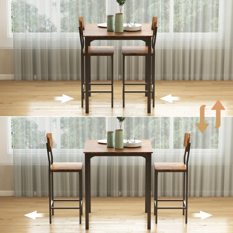 HOMCOM 3 Piece Pub Table and Chairs, Small Kitchen Table and Chairs, Square Dining Table with 2 Stools, Walnut and Black