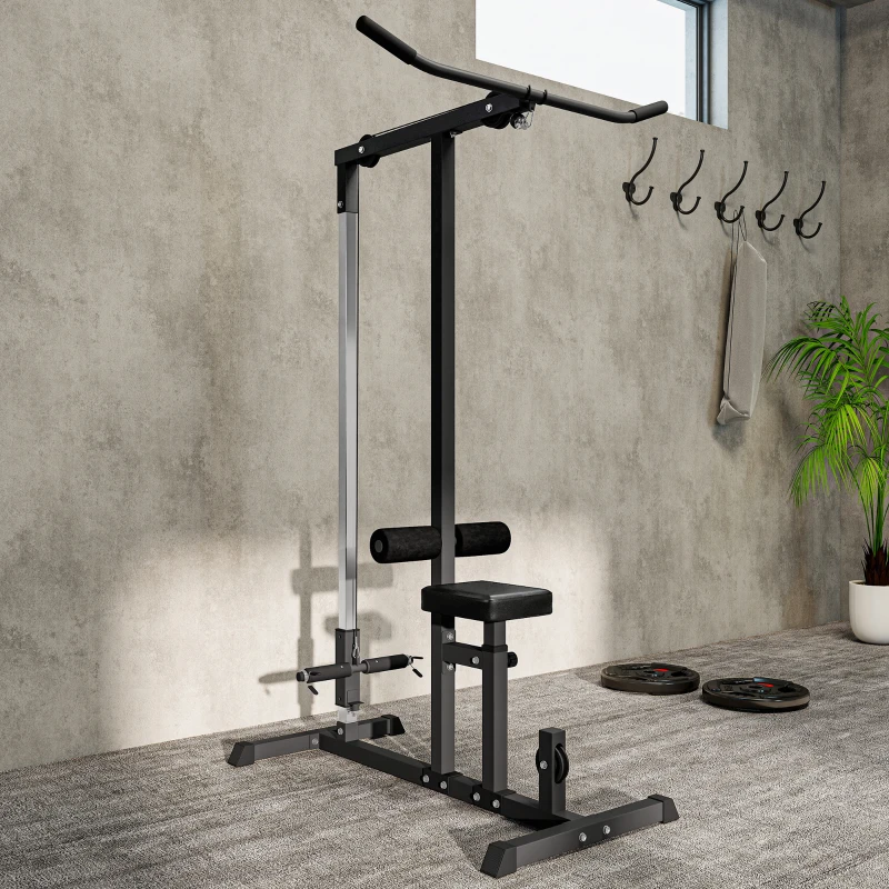 Soozier Multi-Function Power Tower, Lat Pull Down Machine Arm & Back Workout Equipment with Adjustable Pull Rod, Cable Machine Home Fitness Equipment for Women and Men