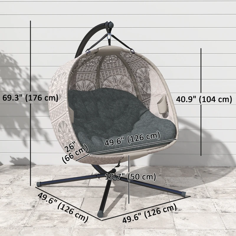 Outsunny Hanging Egg Chair with Stand, Foldable Basket Swing Chair with Removable Washable Cushion, Dark Grey