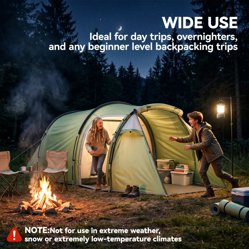 Outsunny Pop Up Camping Tent with Vestibule Waterproof Tent for 2-3 Person, Dark Green