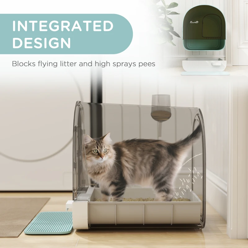 PawHut Fully Enclosed Cat Litter Box with Lid & Drawer Design, Covered Litter Box Anti-Leakage, Anti-Splashing, for Indoor Cats from Kitten to Adult, with Scoop & Mat, Easy Clean, Odor Control, Green