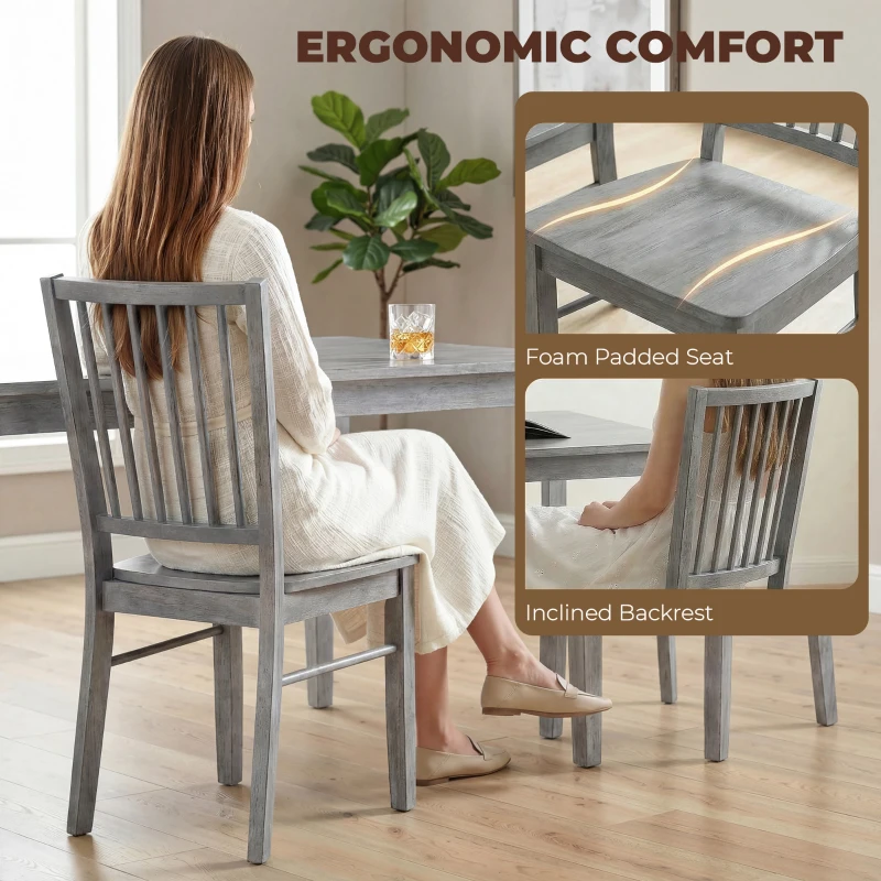 HOMCOM Dining Chairs Set of 2 Ergonomic Solid Wood, Armless Kitchen Chairs with Rubberwood Legs, Rustic Gray