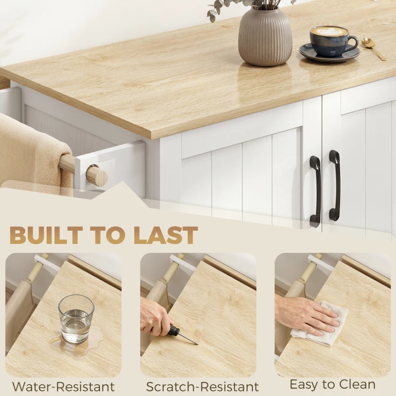 HOMCOM Kitchen Island with Drop Leaf, Rolling Kitchen Cart with Power Outlet, Cabinet, 3 Drawers, Spice Rack, Towel Bar, White