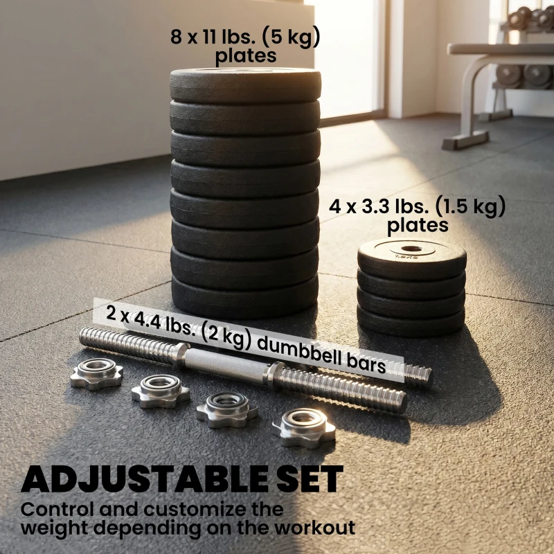 Soozier Adjustable 2 x 55lbs Weight Dumbbell Set for Weight Fitness Training Exercise Fitness Home Gym Equipment, Black (Pair)