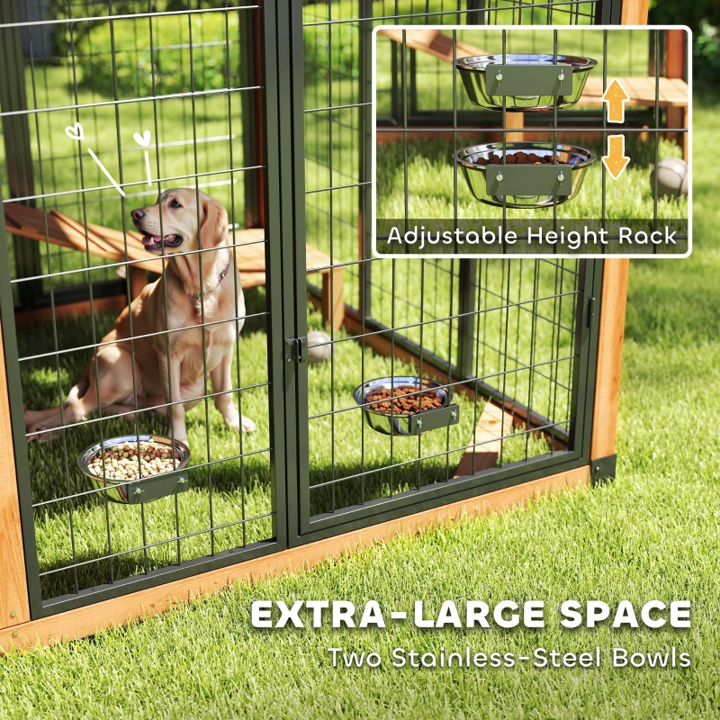 PawHut 7' x 5' Extra Large Dog House, Wood Outdoor Dog Kennel with Platform, Storage Cabinet for Large Breeds, Yellow