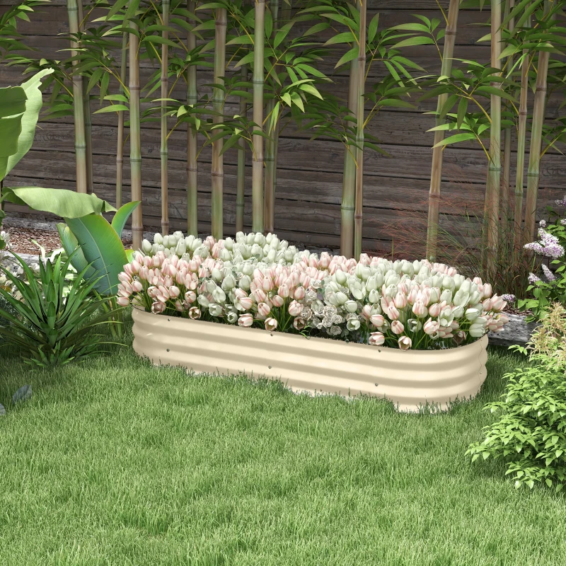 Outsunny 4.9' x 2' x 1' Galvanized Raised Garden Bed Kit, Metal Planter Box with Safety Edging, Cream
