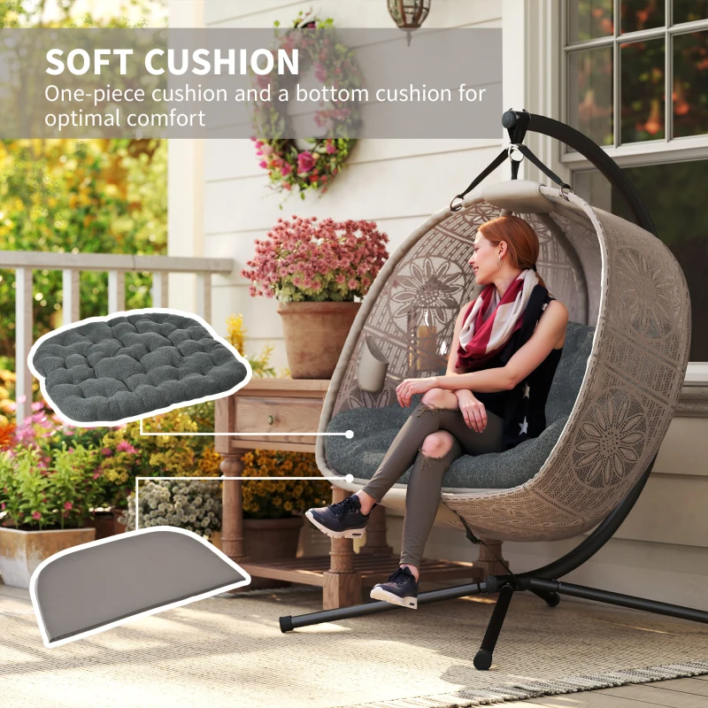 Outsunny Hanging Egg Chair with Stand, Foldable Basket Swing Chair with Removable Washable Cushion, Dark Grey