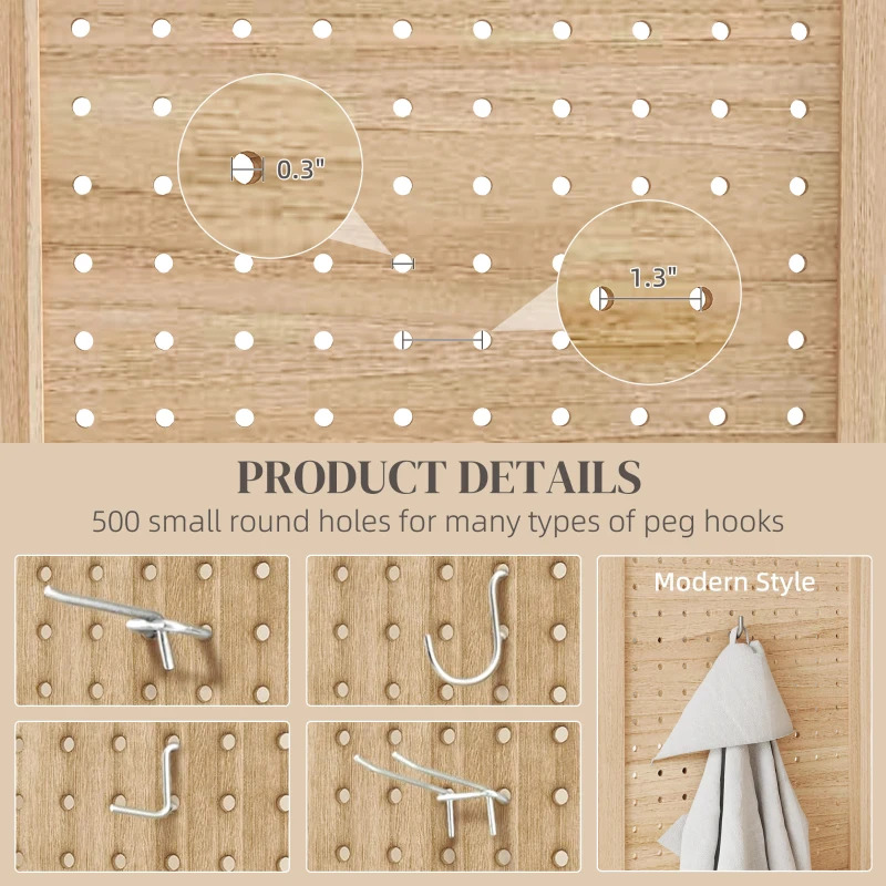 HOMCOM 4 Panel Room Divider w/ Hole Hooks Folding Privacy Screens, Natural
