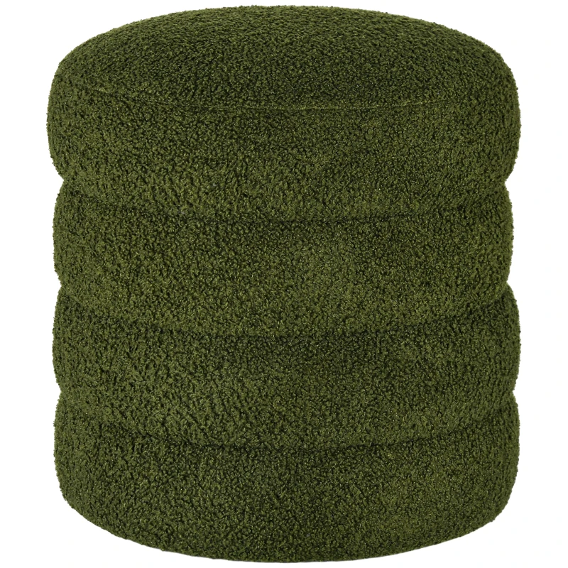 HOMCOM Round Ottoman, Upholstered Foot Stool, Teddy Fleece Fabric for Living Room, Entryway, Green