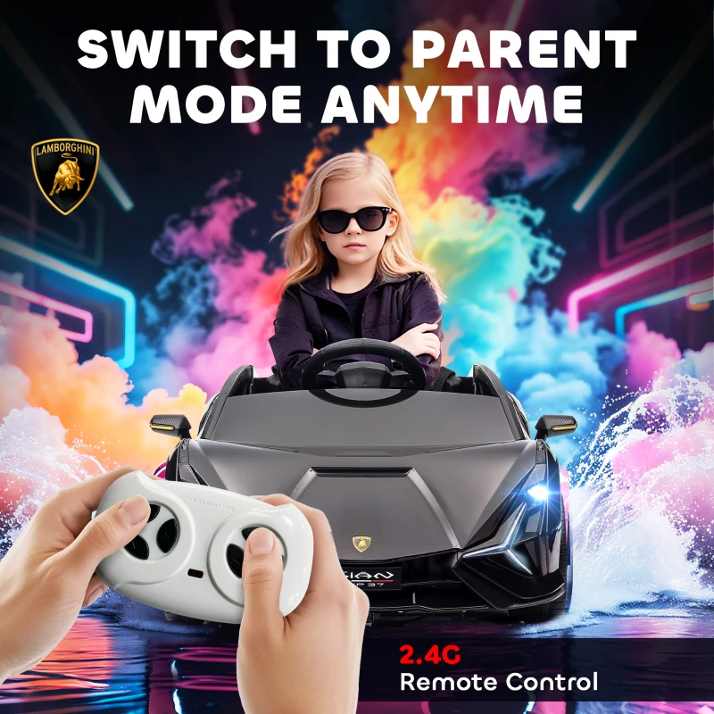 Aosom 12V Lamborghini SIAN Licensed Electric Car for kids with Remote Control, Horn, Music, & Headlights, Black