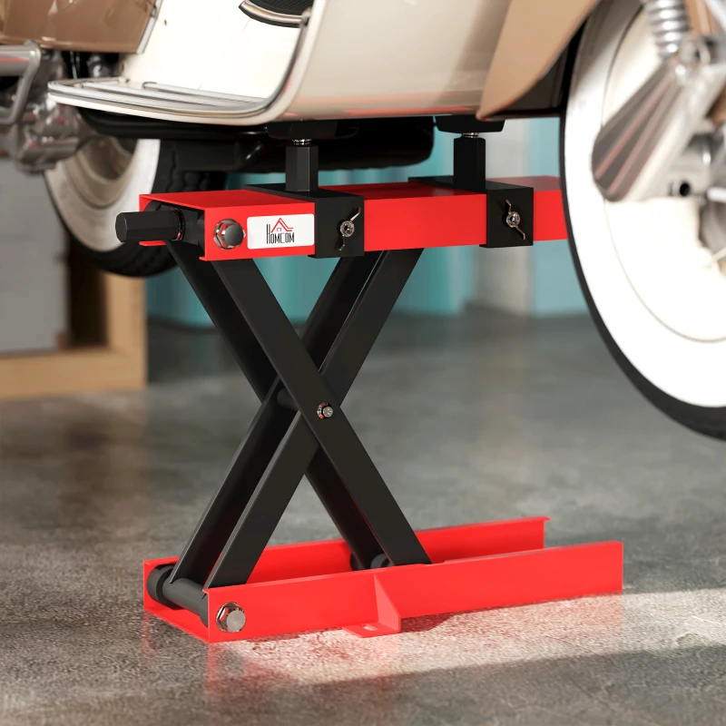 HOMCOM Motorcycle Scissor Lift Jack, 1100 lbs ATV Dirt Bike Stand, 3.7-15.7" Adjustable Height, Red