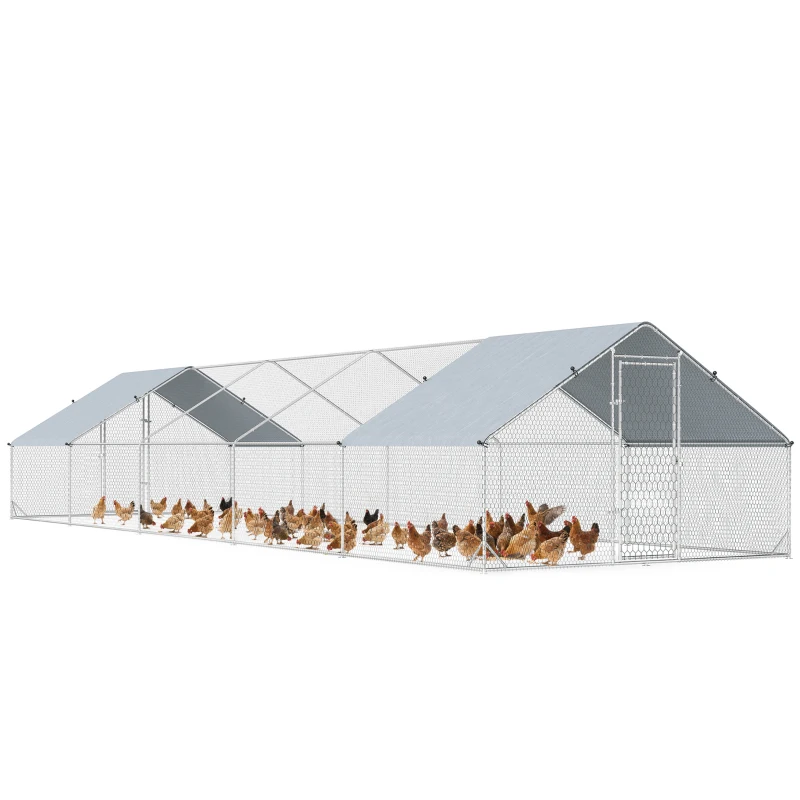 PawHut Metal Chicken Coop with Water- and UV-Protection Cover for Backyard Hen, Duck, Rabbit, 32.8' x 9.8' x 6.4'