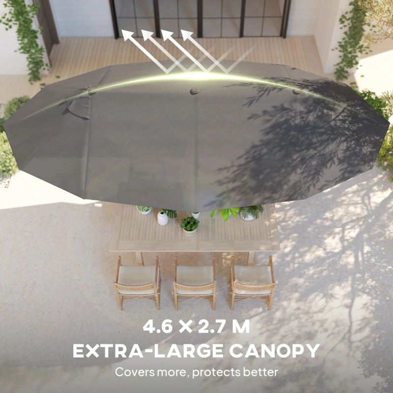 Outsunny 15' Double-Sided Patio Umbrella Parasol Sun Shelter Canopy Shade Grey