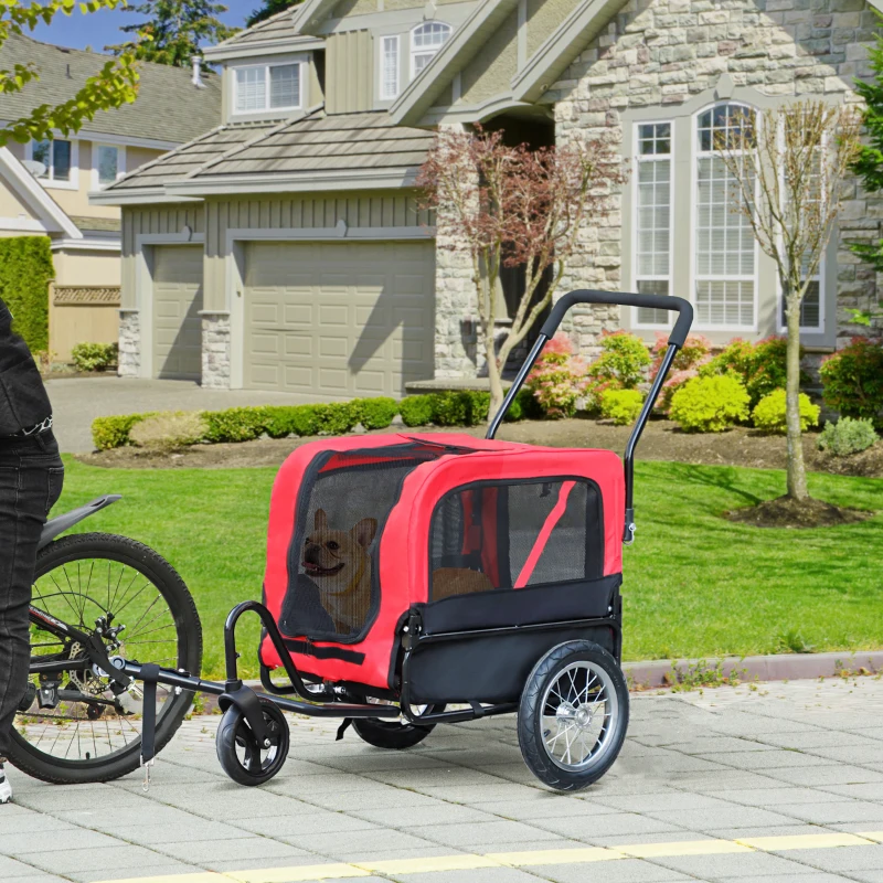 Aosom 2-in-1 Small Dog Bike Trailer and Bike Stroller with Hitch, Bicycle Trailer Sidecar Bike Wagon Cart Carrier Attachment for Travel, Red