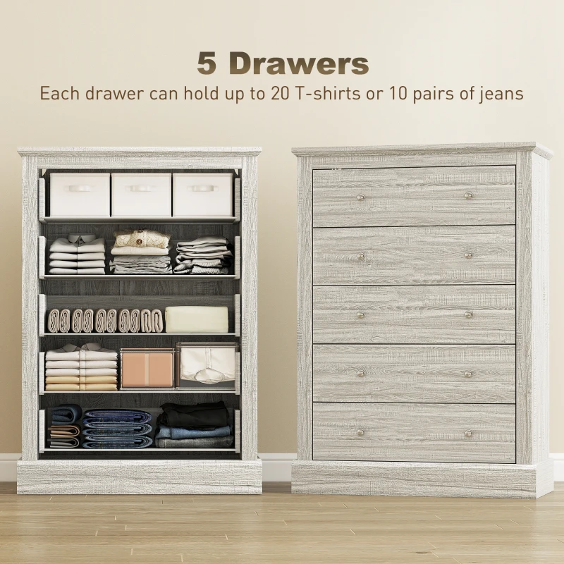 HOMCOM 31" Wide Farmhouse Chest of Drawers with 5 Drawers, Dresser for Bedroom with Wood Top for Living Room, Dirty Oak