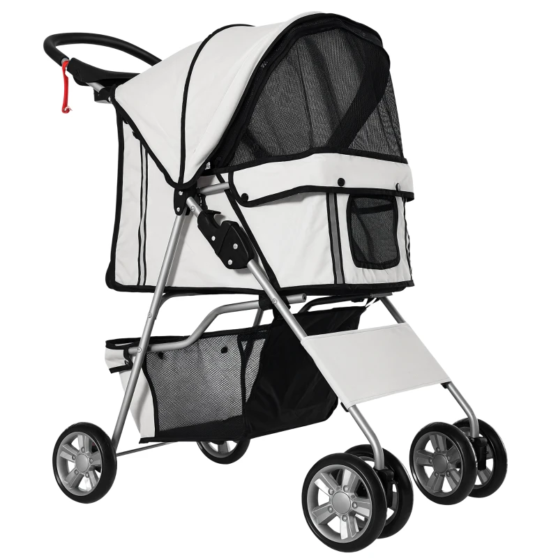 PawHut Pet Stroller with Reflective Strips, Foldable Cat Stroller with 360° Swivel Wheels, Brake, for Small Dogs and Cats