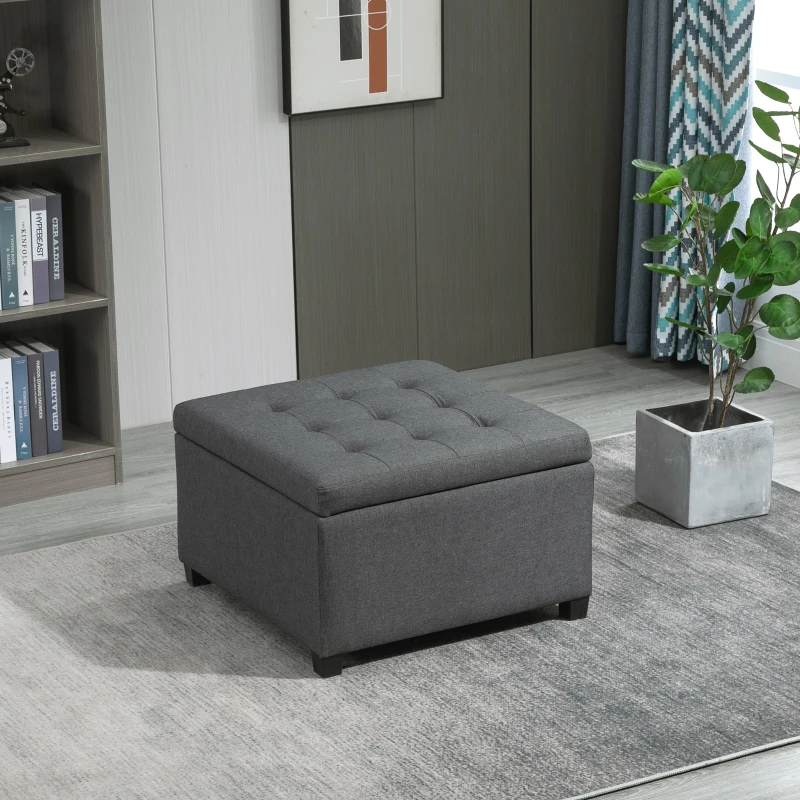 HOMCOM Round Storage Ottoman Bench, Button Tufted Ottoman with Flip Top for Living Room, Entryway and Bedroom, Gray