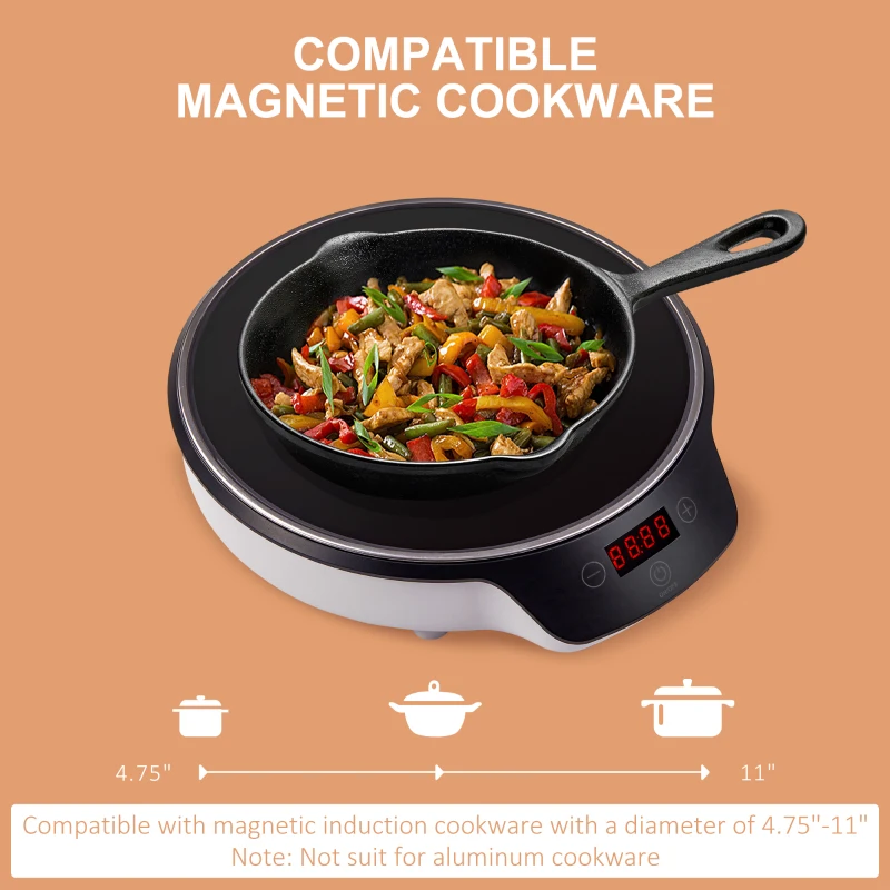 HOMCOM Portable Induction Cooktop, 1500W Electric Countertop Burner with LCD Display and Sensor Touch, Induction Hot Plate with 8 Power Settings and Crystal Glass, Black