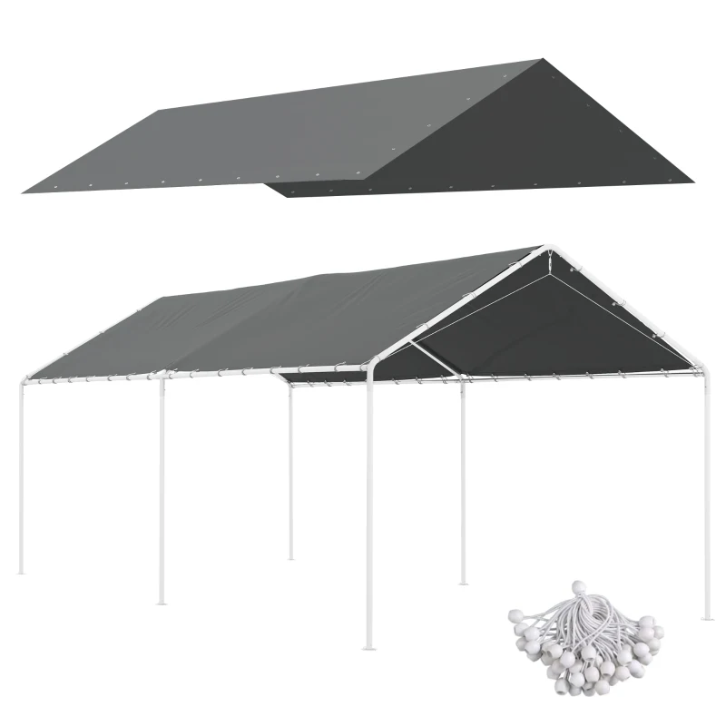 Outsunny 10 x 20ft Carport Roof, UV Resistant Canopy Replacement Cover with Ball Bungee Cords, Dark Gray