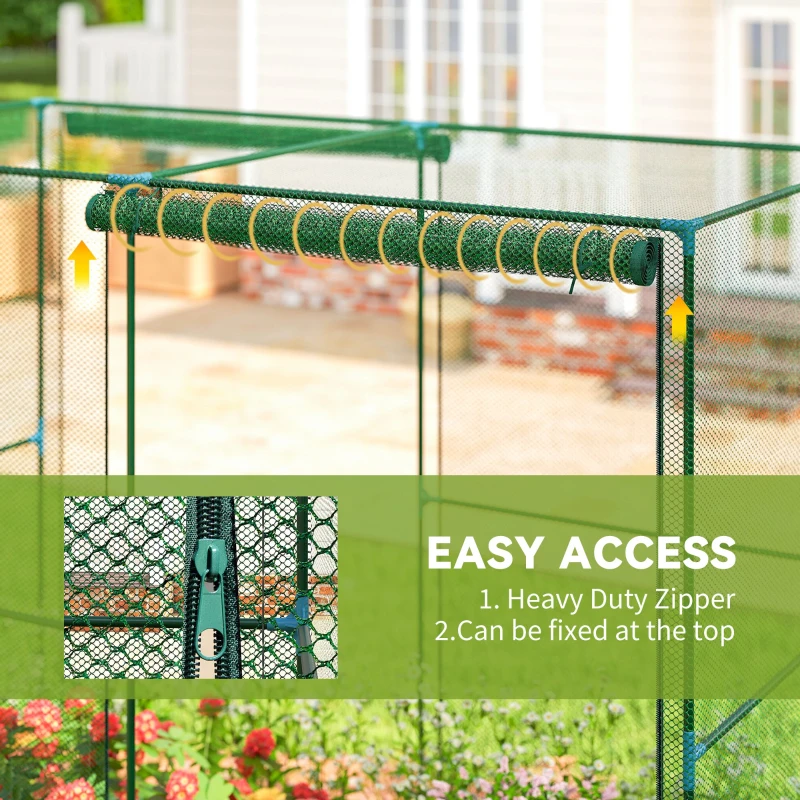 Outsunny Walk-in Crop Cage, Plant Protectors from Animals with Roll Up Zippered Door, 7.9' x 3.9' x 6.1', Green