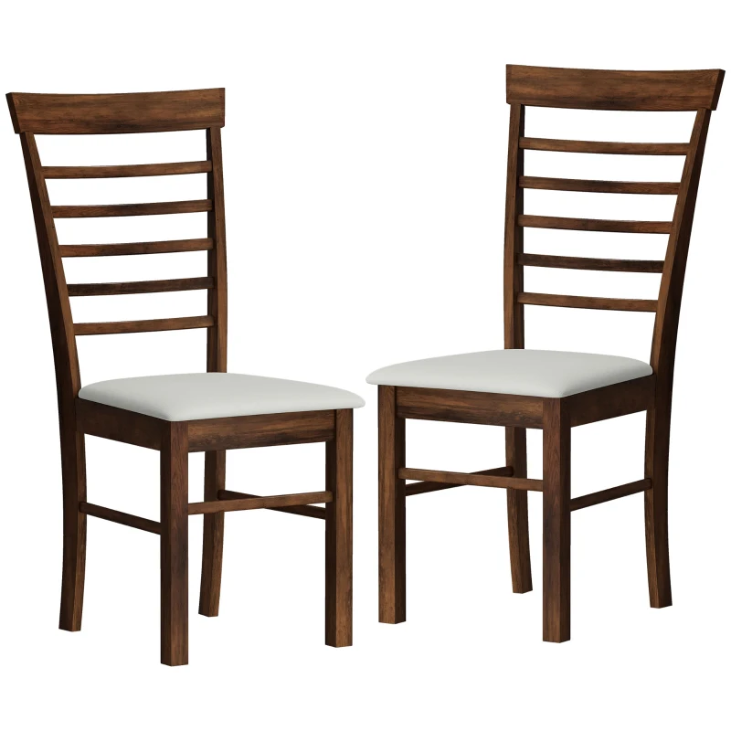 HOMCOM Wooden Dining Chairs Set of 2, Farmhouse Upholstered Kitchen Chairs with Rubber Wood Frame, Dark Brown and Beige