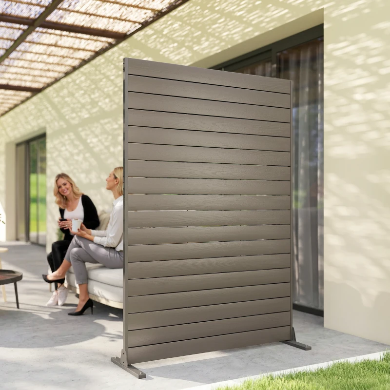 Outsunny HDPE Outdoor Privacy Screen, 47.2"W x 68.5"H Decorative Privacy Fence Screen with Stand and 6 Panels, Brown