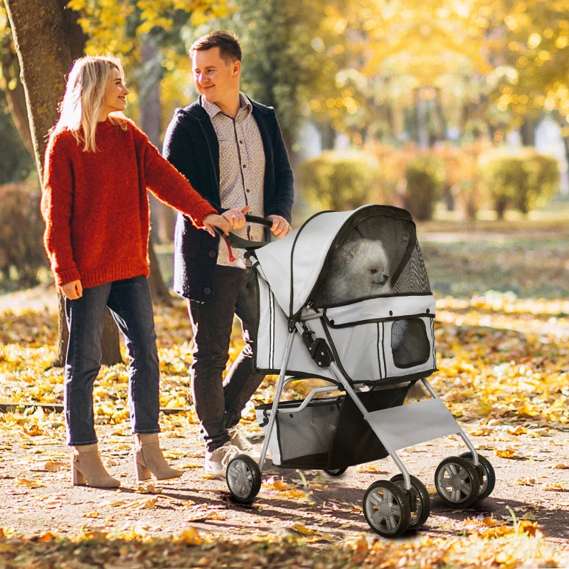 PawHut Pet Stroller with Reflective Strips, Foldable Cat Stroller with 360° Swivel Wheels, Brake, for Small Dogs and Cats