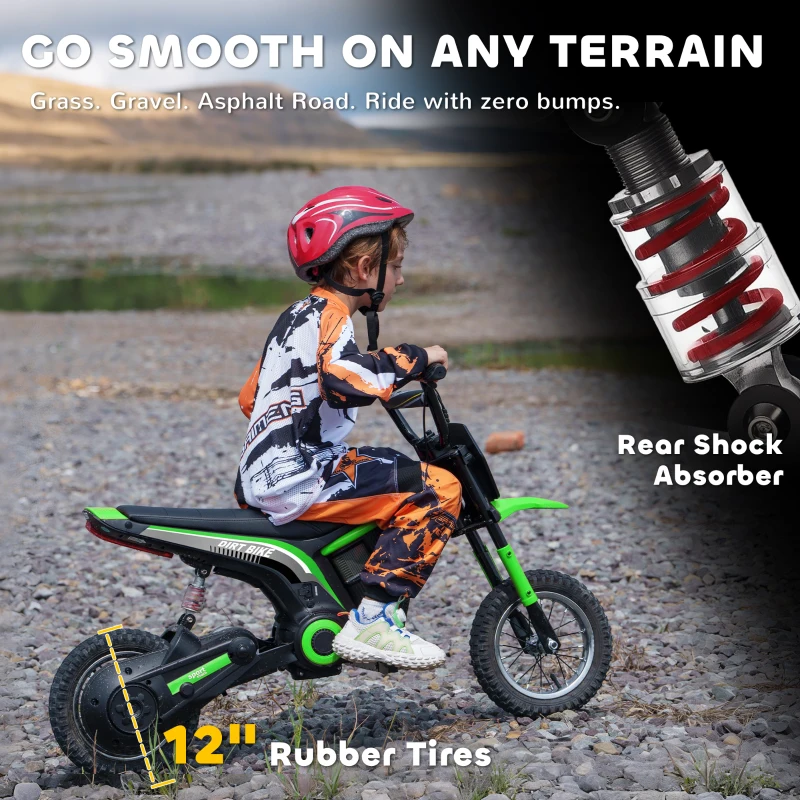 Aosom 24V 350W Electric Dirt Bike Up to 15 MPH w/ Twist Grip Throttle, Green
