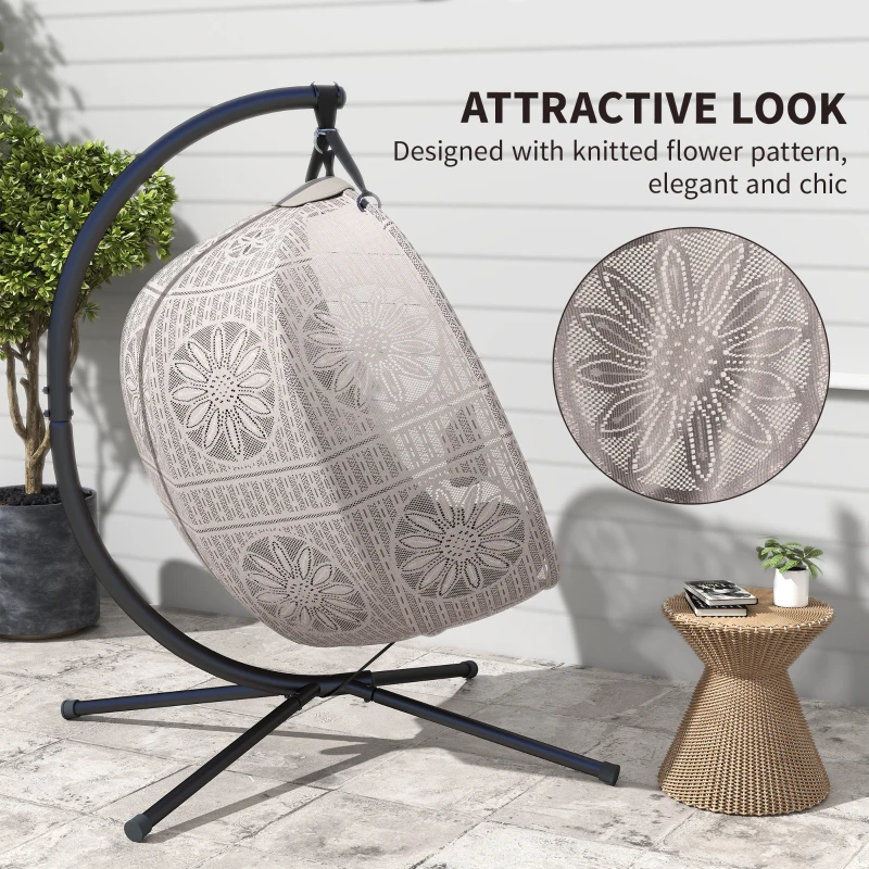 Outsunny Hanging Egg Chair with Stand, Foldable Basket Swing Chair with Removable Washable Cushion, Dark Grey