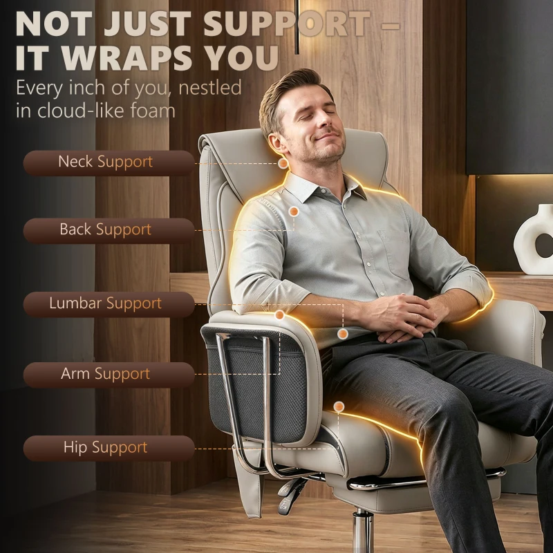 HOMCOM Massage Office Chair with 6 Points Vibration, Executive Desk Chair with High Back, PU Leather, Footrest, Gray