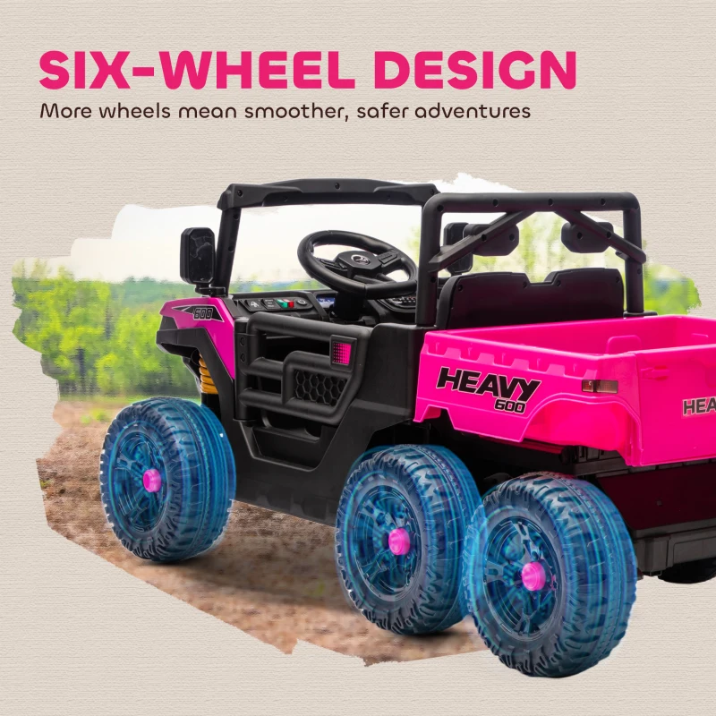 Qaba 24V 4WD Kids Ride On Car with 6 Wheels Electric Ride On Car with Dump Bed, Remote for 3-6 Years, Pink
