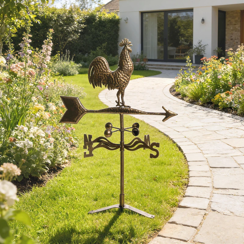 Outsunny Metal Rooster Weathervane, Roof Mount Wind Direction Indicator, Outdoor Weather Vanes