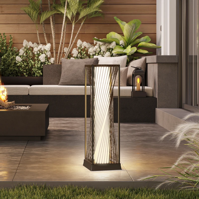Outsunny Rattan Solar Floor Lamp, Decorative Outdoor Lamp with Auto On/Off LED Lights, IP44 for Patio, Porch, Pathway, Brown