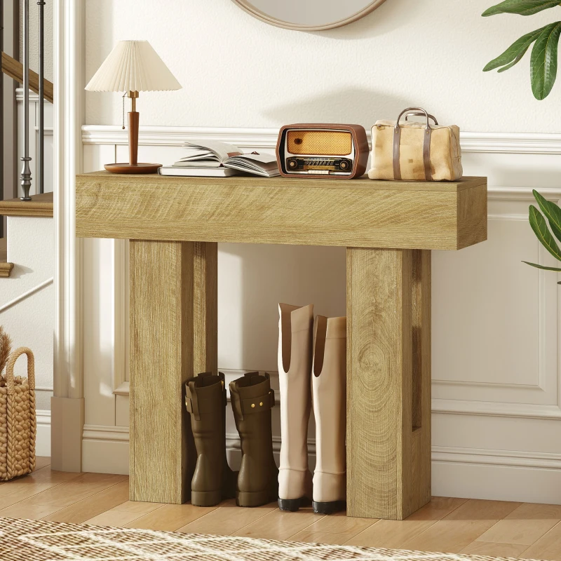 HOMCOM 42 Inch Console Table, Sofa Table Behind the Couch with Thickened Tabletop for Living Room, Hallway, Entrance, Oak