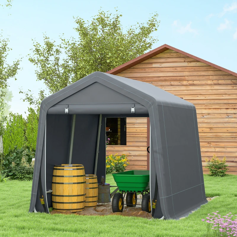 Outsunny 7.9' x 6.6' Garden Storage Tent, Patio Storage Shelter w/ Metal Frame and Double Zipper Doors, Dark Grey